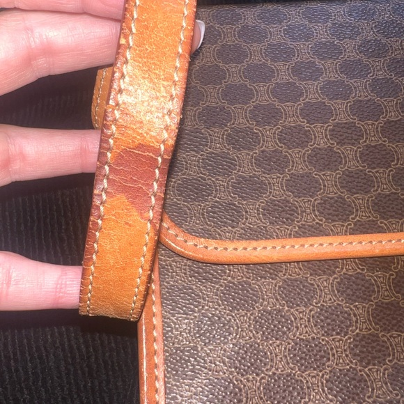 {Vintage Céline Triomphe Macadam Clutch Wristlet Bag Brown with Tan Leather Trim - Picture 5 of 13